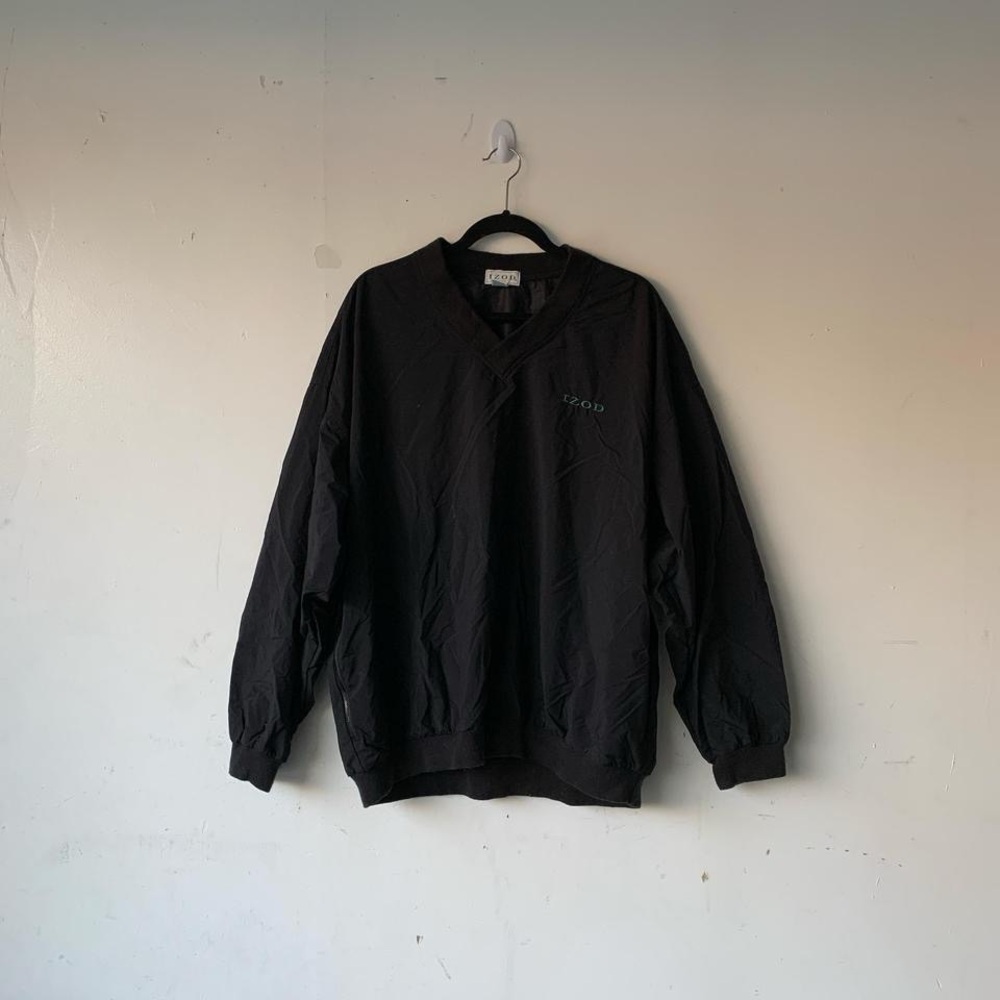 Vintage Izod Black Nylon Windbreaker Sweatshirt Size XL
